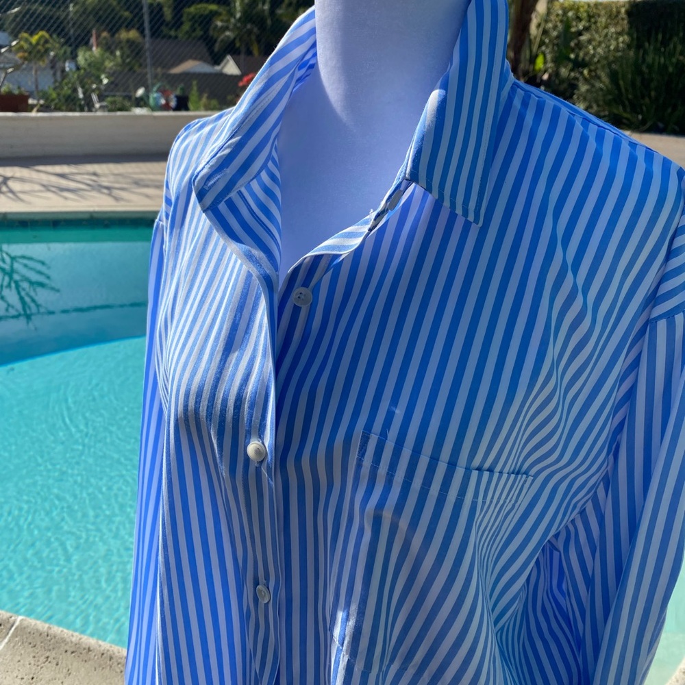 Blue and White Striped Button-Up Shirt